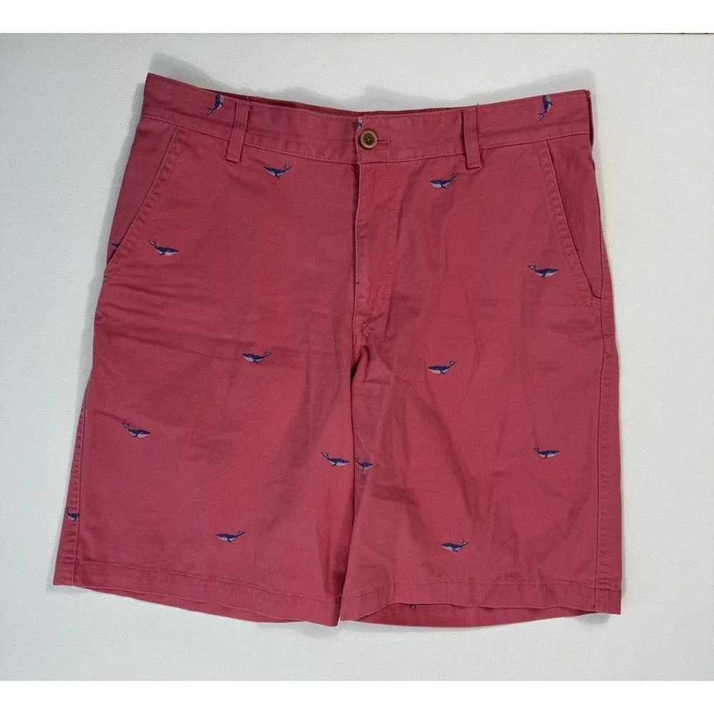 Izod Saltwater Men 34 Pink Whale Print Chino Shorts Nautical Preppy Beach Cotton